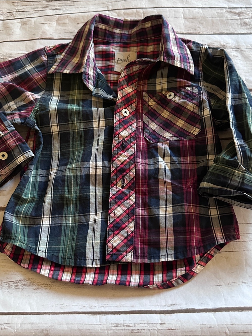 Peek plaid button-up shirt vguc in size 12-18m